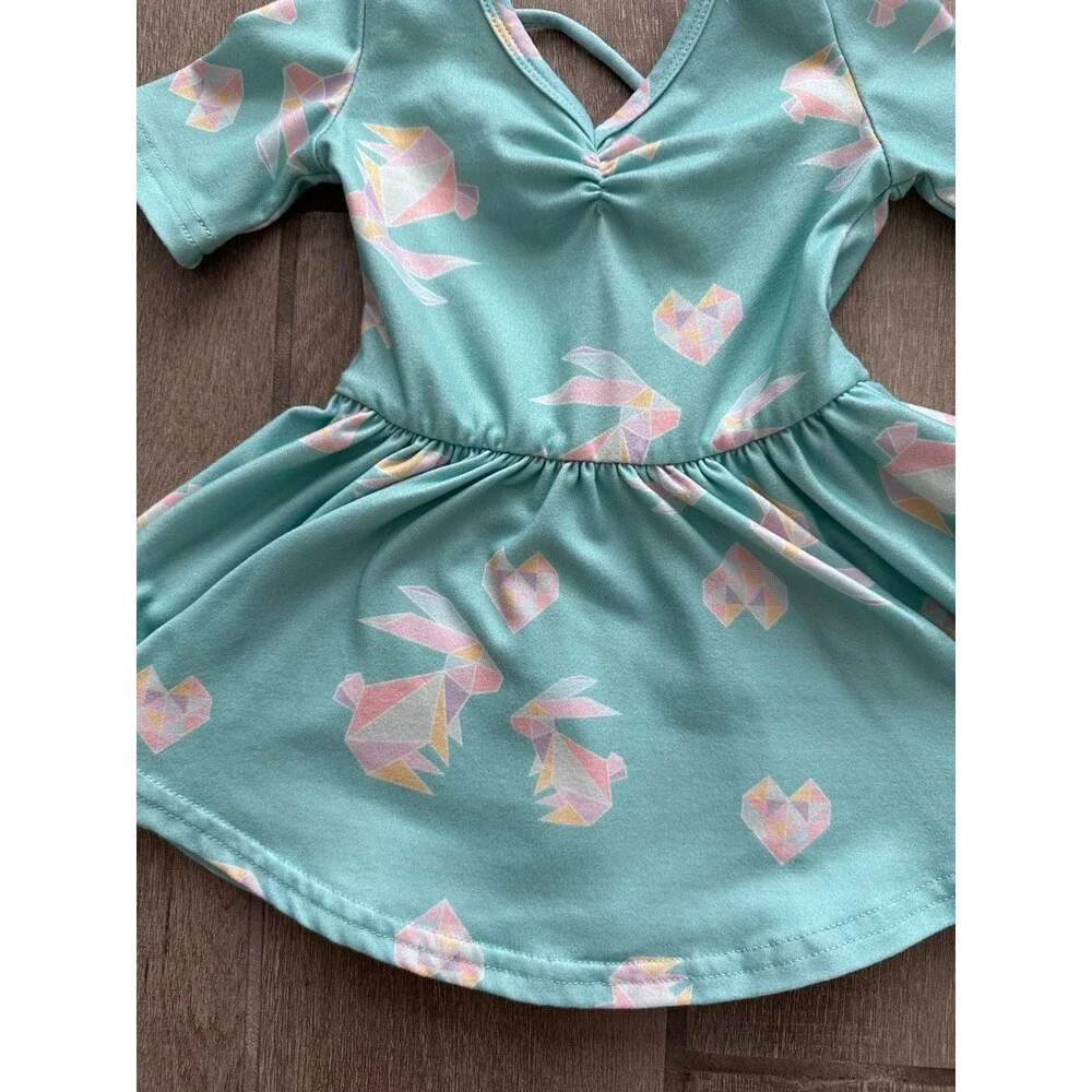 Dot Dot Smile Baby Girls 6-12M Blue Bunny Heart Twirl Dress Strappy Back Soft